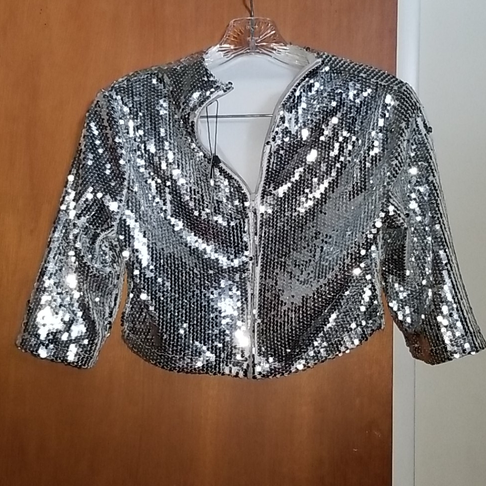 Silver Sequin Crop Top Shrug